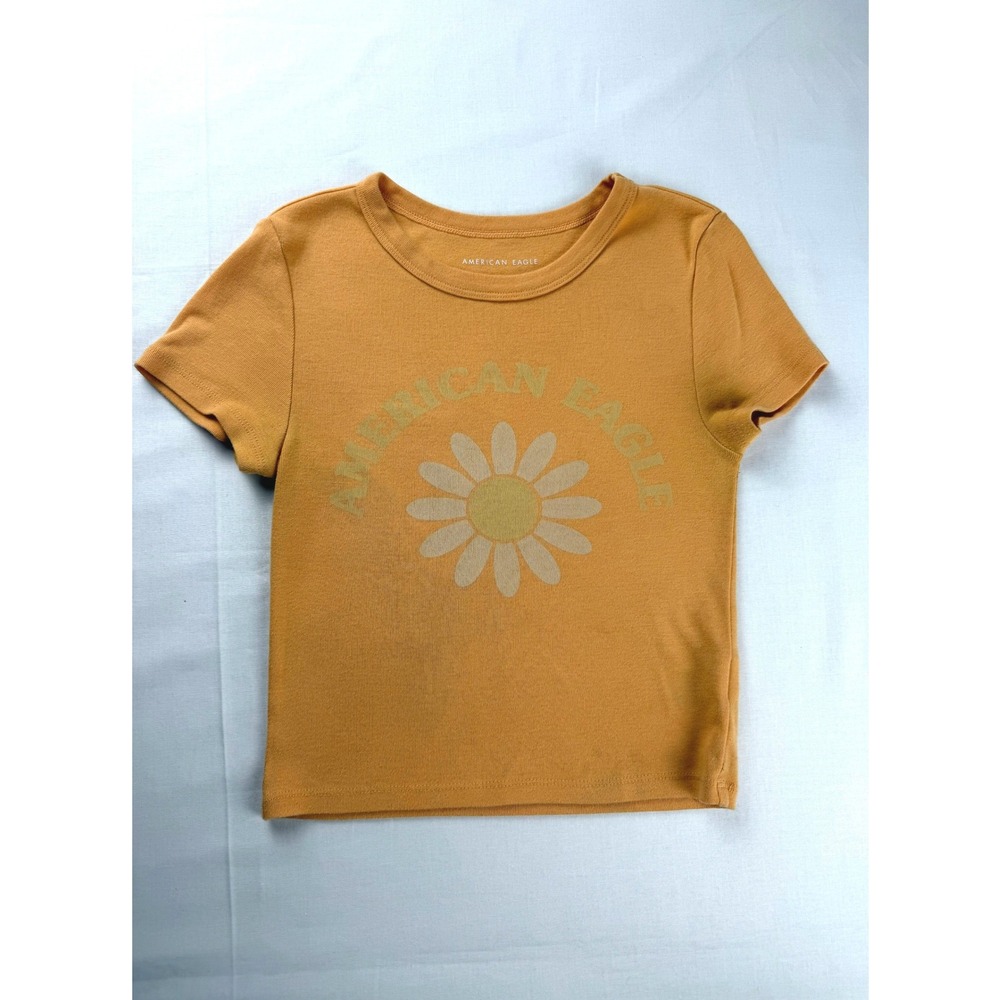 American Eagle Mustard Yellow Daisy Graphic Short Sleeve T-Shirt Women XS
